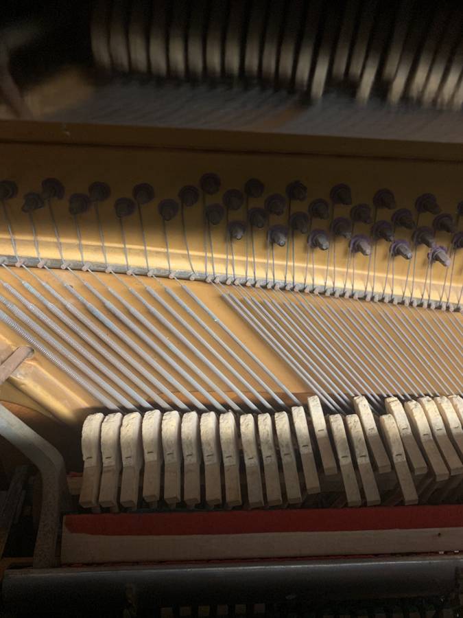 Interior de un piano con martillos y cuerdas